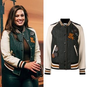 Coach 1941 Embellished Denim Leather Varsity Jacket Size 2 NEW